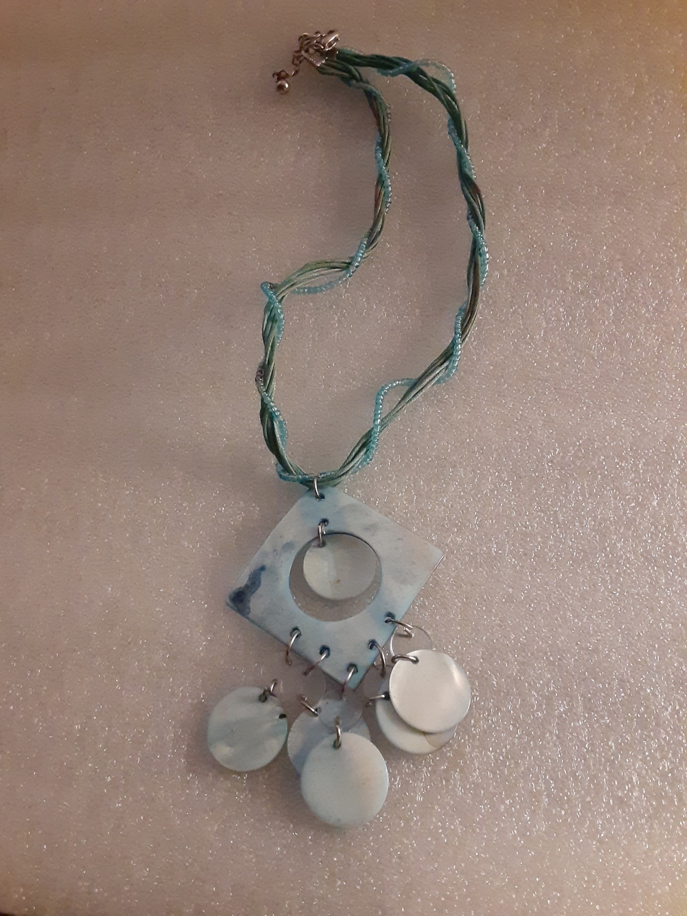 Blue Iridecent Shell And Glass Seed Bead Pendant Necklace - Women Jewelry